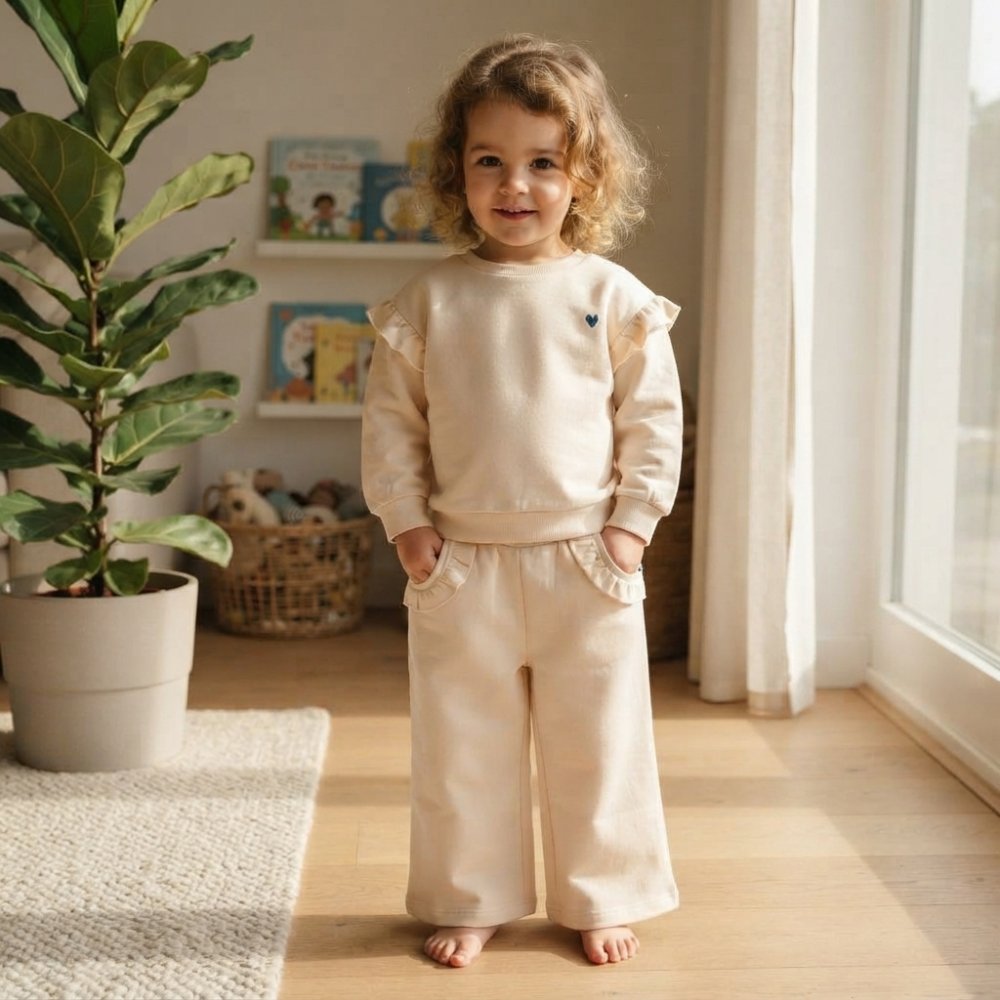 J16876: Girls Frill Sweatshirt With Back Graphic & Wide Leg Jog Pant Outfit (2-4 Years) J16876: Girls Frill Sweatshirt With Back Graphic & Wide Leg Jog Pant Outfit (2-4 Years)